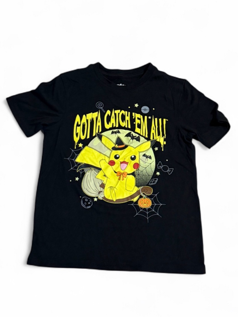 Pokemon Black Tee with Yellow Pikachu Halloween Graphic